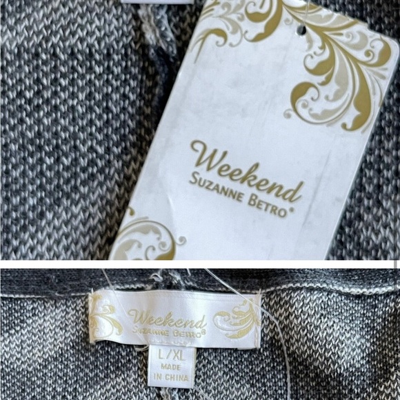 Weekend by Suzanne Betro Wrap Sweater Top Women Size L/XL Knit Gray Dark Gray - Picture 2 of 5